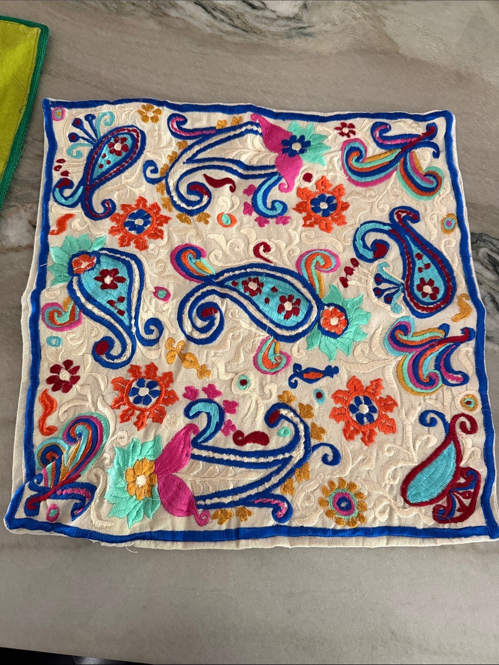 Cream Multicolor Embroidered Paisley pillow cover